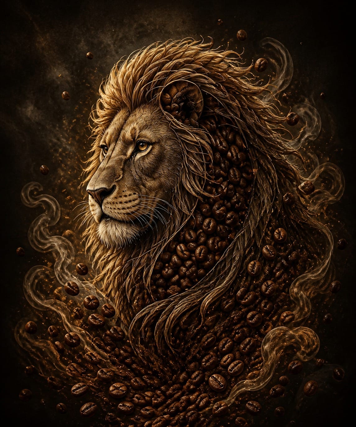 Safari: The lion head roars — courage awakens.